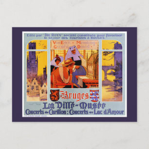 Cartão Postal Viagens vintage de Bruges Restaurado