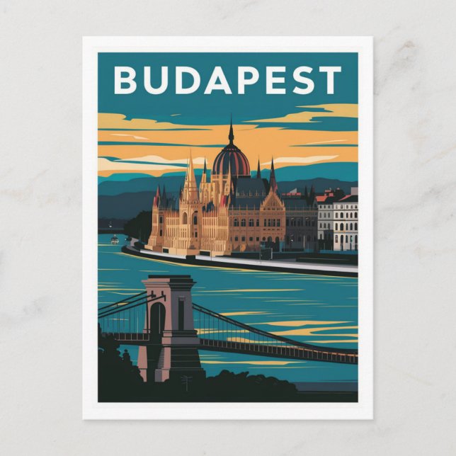 Cartão Postal Viagens vintage de Budapeste na Hungria (Frente)
