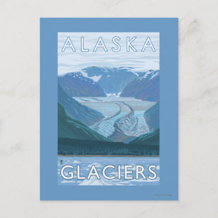 Cartão Postal Viagens vintage de Cena Glaciar Grande do Alaska