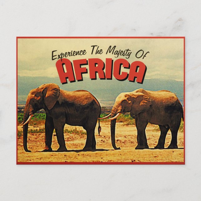Cartão Postal Viagens vintage de elefantes na África (Frente)