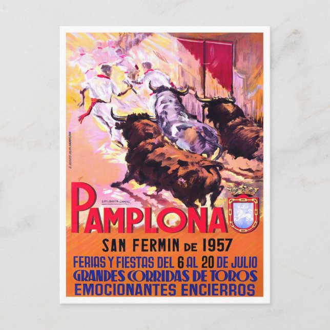 Cartão Postal viagens vintage de Espanha Pamplona 1957 (Frente)