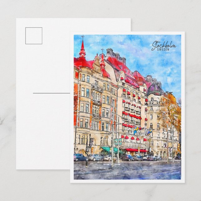 Cartão Postal Viagens vintage de Estocolmo (Frente/Verso)