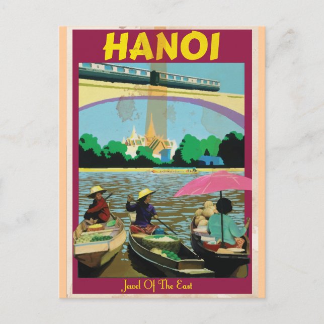 Cartão Postal Viagens vintage de Hanói (Frente)