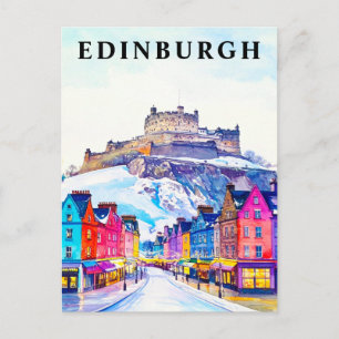 Cartão Postal Viagens vintage de inverno no Castelo de Edimburgo