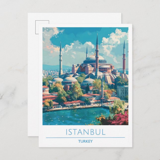 Cartão Postal Viagens vintage de Istambul na Turquia (Frente/Verso)