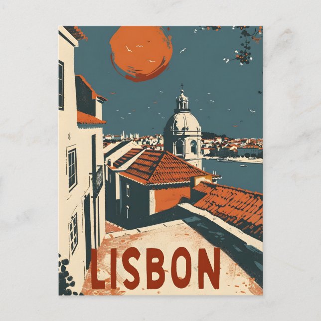 Cartão Postal Viagens vintage de Lisboa e arte (Frente)