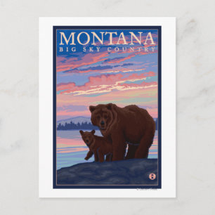 Cartão Postal Viagens vintage de MontanaMomma Bear e Cub