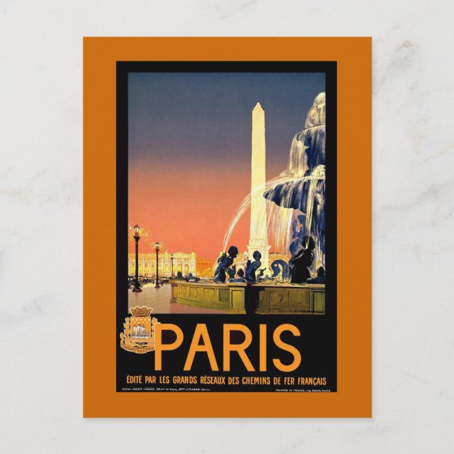 Cartão Postal Viagens vintage de Paris (Frente)