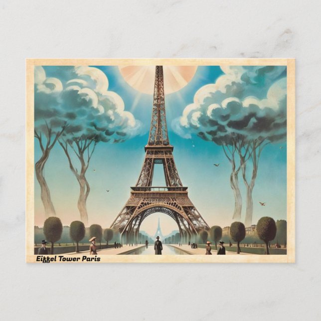 Cartão Postal Viagens vintage de Paris Eiffel Tower (Frente)