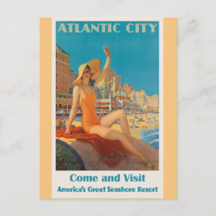 Cartão Postal Viagens vintage de Poster de Atlantic City em Nova