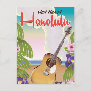 Cartão Postal Viagens vintage de poster de guitarra acústica hon
