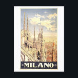Cartão postal Viagens vintage de Poster Milão Itál<br><div class="desc">Este cartão postal é uma reprodução de uma poster viagens vintage com Milão (Milano),  Itália.</div>