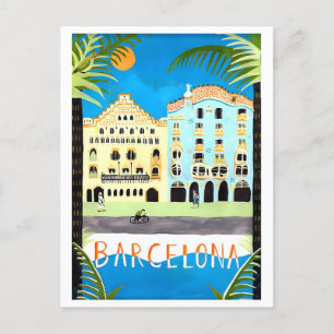 Cartão Postal Viagens vintage de Poster para Barcelona, Espanha,