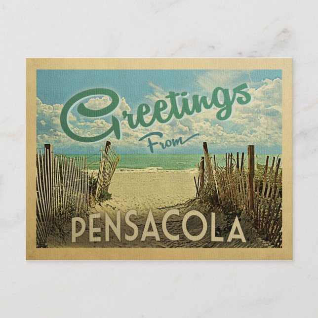 Cartão Postal Viagens vintage de Praia de Pensacola (Frente)