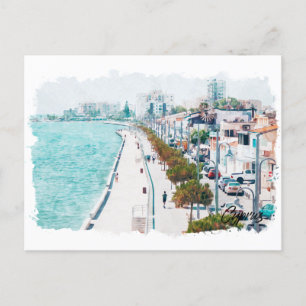 Cartão Postal Viagens vintage de praia de Watercolor de Chipre