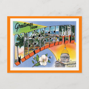 Cartão Postal Viagens vintage de Saudações do Mississippi