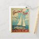Cartão Postal Viagens vintage de veleiro da ilha Catalina na Cal (Frente/Verso In Situ)