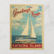 Cartão Postal Viagens vintage de veleiro da ilha Catalina na Cal (Frente)