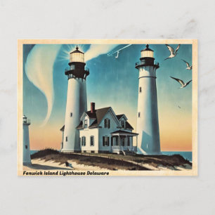 Cartão Postal Viagens vintage Delaware, Farol da Ilha Fenwick