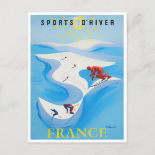 Cartão Postal Viagens vintage desportiva de inverno em França