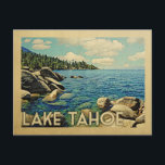 Cartão Postal Viagens vintage do Lago Tahoe<br><div class="desc">Design do lago Tahoe em estilo Viagens vintage com uma bela cena do lago com árvores,  rochas e céu azul.</div>