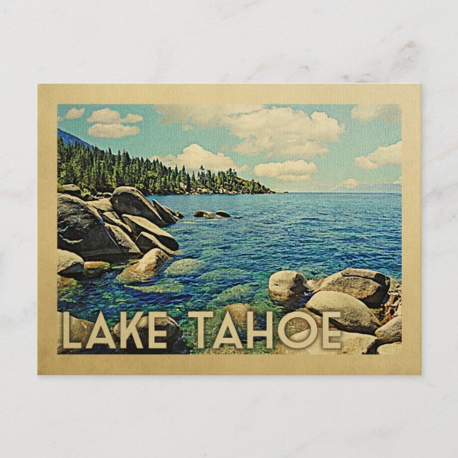 Cartão Postal Viagens vintage do Lago Tahoe (Frente)