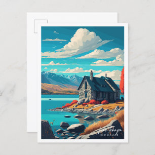 Cartão Postal Viagens vintage do Lago Tekapo Nova Zelândia