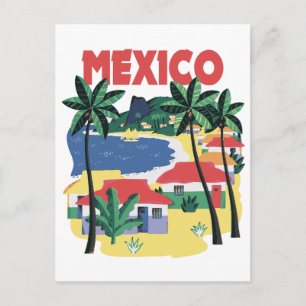 Cartão Postal Viagens vintage do México com cena de praia