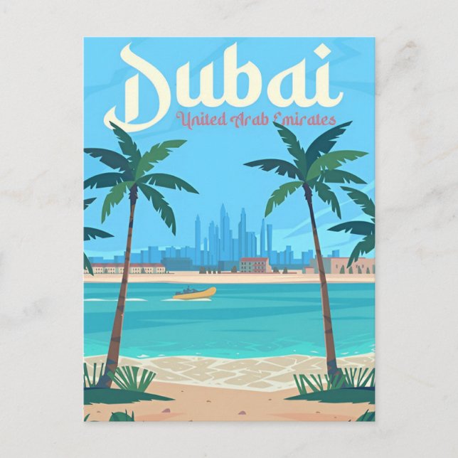 Cartão Postal viagens vintage Dubai, Emirados Árabes Unidos (Frente)