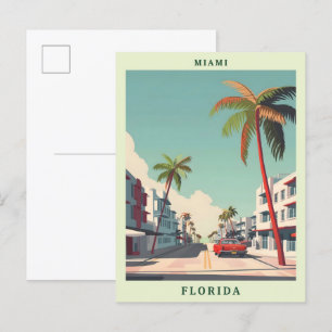 Cartão Postal Viagens vintage Elegante de Arte de Miami Florida