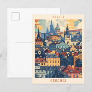 Cartão Postal Viagens vintage Elegante de Arte Praga Czechia