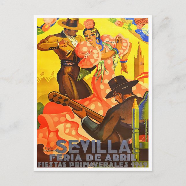 Cartão Postal viagens vintage Feria de Sevilla, 1949 (Frente)