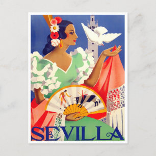 Cartão Postal viagens vintage Feria de Sevilla, 1952
