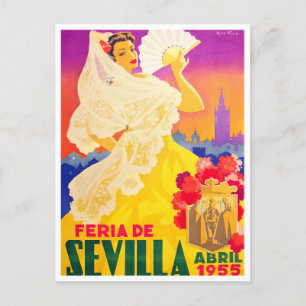 Cartão Postal viagens vintage Feria de Sevilla, 1955