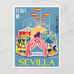 Cartão Postal viagens vintage Feria de Sevilla, 1960