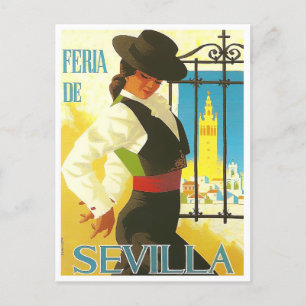 Cartão Postal viagens vintage Feria de Sevilla, 1965