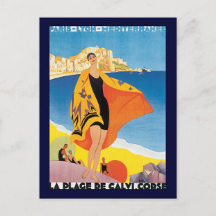 Cartão Postal Viagens vintage, Férias de Praia em Calvi, Córsega