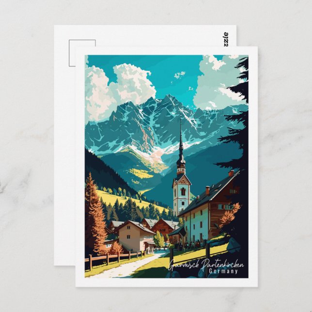 Cartão Postal Viagens vintage Garmisch Partenkirchen Alemanha (Frente/Verso)