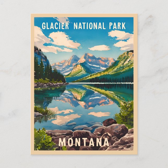 Cartão Postal Viagens vintage Glacier National Park Montana (Frente)