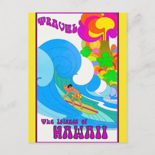 Cartão Postal Viagens vintage Hawaii - Surfe no Oceano Retro