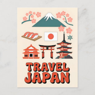 Cartão Postal Viagens vintage Japão - Símbolos Nacionais Icônico
