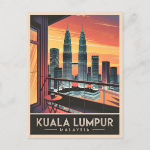 Cartão Postal Viagens vintage Kuala Lumpur Malásia Sunset Retro