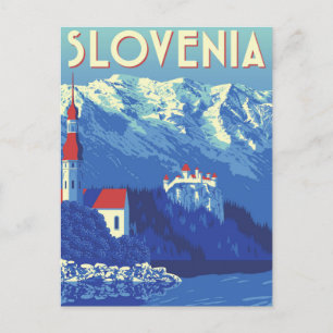 Cartão Postal Viagens vintage Lago Bled Eslovênia retro-arte