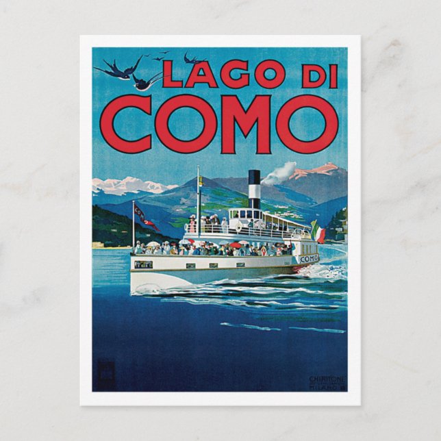 Cartão Postal Viagens vintage Lago Di Como Itália (Frente)