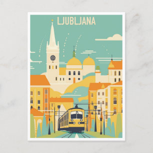 Cartão Postal Viagens vintage Ljubljana Eslovênia retro aquarela
