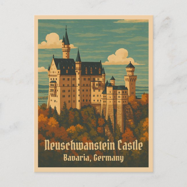Cartão Postal Viagens vintage Neuschwanstein Castle Alemanha (Frente)