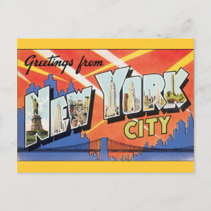 Cartão Postal Viagens vintage NYC, saudações de Nova Iorque