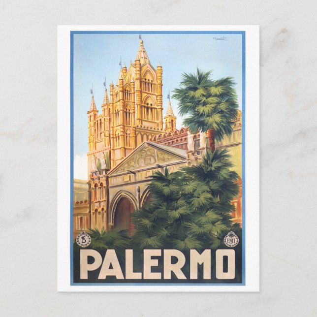 Cartão Postal Viagens vintage Palermo Itália (Frente)
