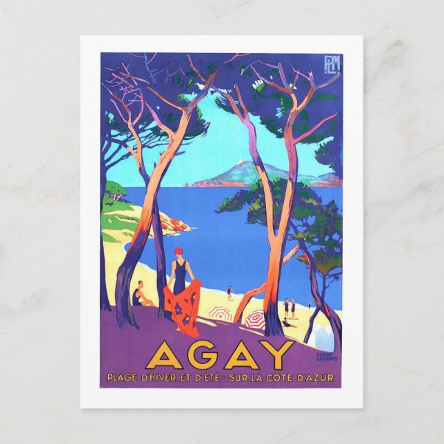 Cartão Postal Viagens vintage para Agay, França, (Frente)