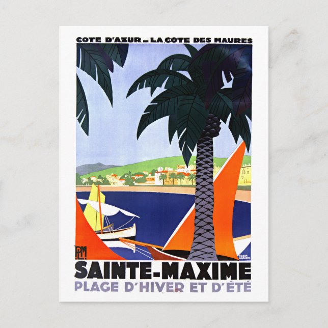 Cartão Postal Viagens vintage para Sainte-Maxime, França (Frente)